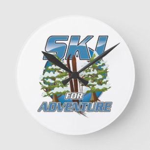 Ski voor avontuurlijk reizen logo ronde klok