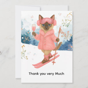 Ski voor vrijgezellenfeest Siamese kat liefhebbers Bedankkaart