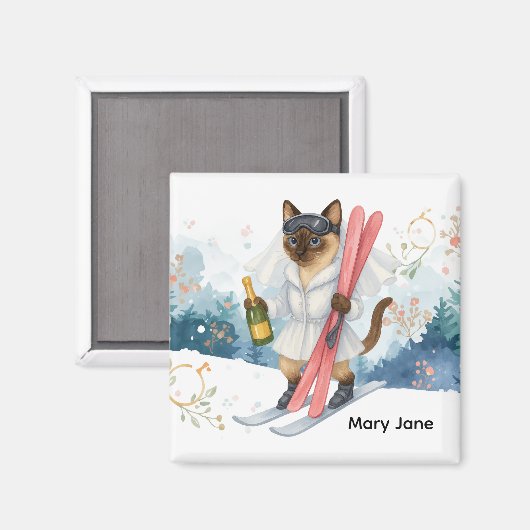 Ski voor vrijgezellenfeest Siamese kattenliefhebbe Magneet (Voorkant / Achterkant)