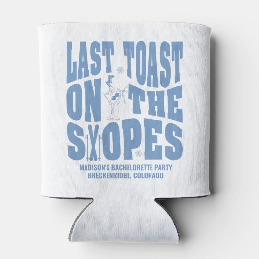 Ski vrijgezellenfeest laatste toost op de piste blikjeskoeler (Achterkant)