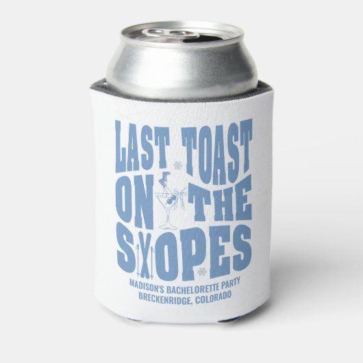 Ski vrijgezellenfeest laatste toost op de piste blikjeskoeler (Blikje Achterkant)