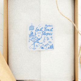 Ski vrijgezellenfeest laatste toost op de piste vierkante sticker