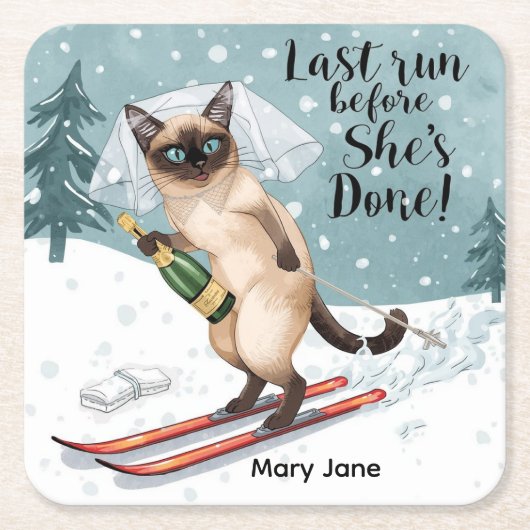 Ski vrijgezellenfeest sticker Bruid op de helling Kartonnen Onderzetters (Voorkant)