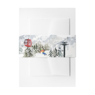 Ski Vrijgezellenfeest Watercolor Gondola & Houten Uitnodigingen Wikkel