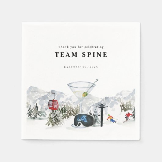 Ski Vrijgezellenfeest Waterverf Gondel & Blokhut Servet (Voorkant)