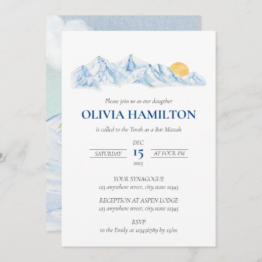 Ski Waterverf Berglandschap Bar Bat Mizvah (Voorkant / Achterkant)