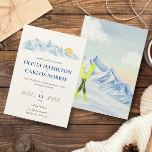 Ski Wedding Waterverf Berglandschap