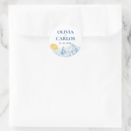 Ski Wedding Waterverf Berglandschap Ronde Sticker