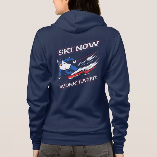 Ski werkt nu later Skiende enthousiastelingen Hoodie (Achterkant)