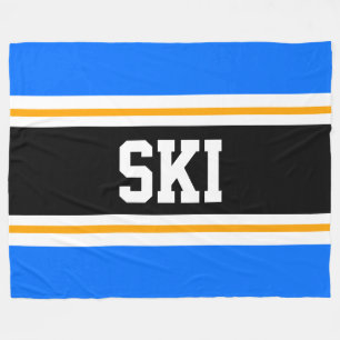 SKI Wide Helder Blauw Zwart Geel Racing Stripes Fleece Deken