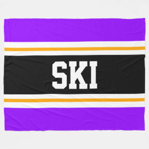 SKI Wide Heldere Paarse Zwart Geel Racing Stripes Fleece Deken