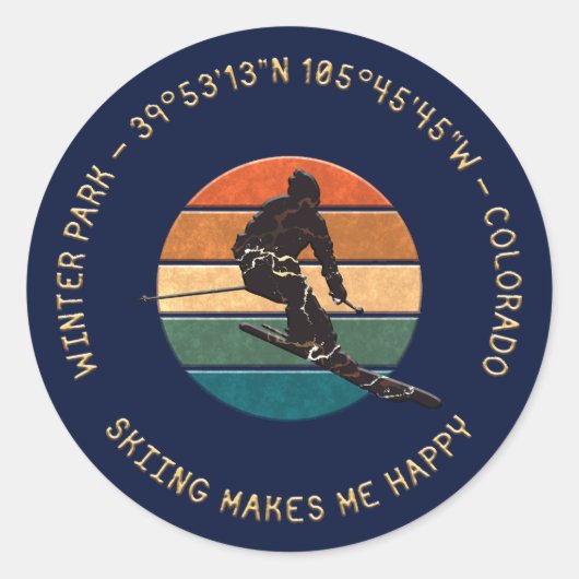 Ski Winterpark, Colorado - Man Skier Golden Text Ronde Sticker (Voorkant)