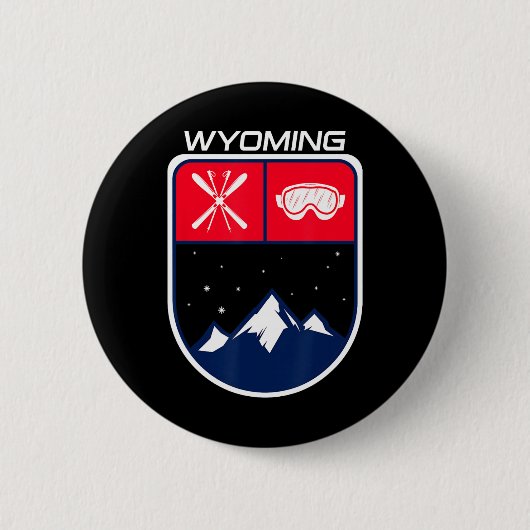 Ski Wyoming Mountain Skiing Trail Skier Goggle Pol Ronde Button 5,7 Cm (Voorkant)