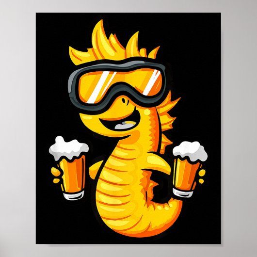 Ski zeepaard met bier _ apres ski strip poster (Voorkant)