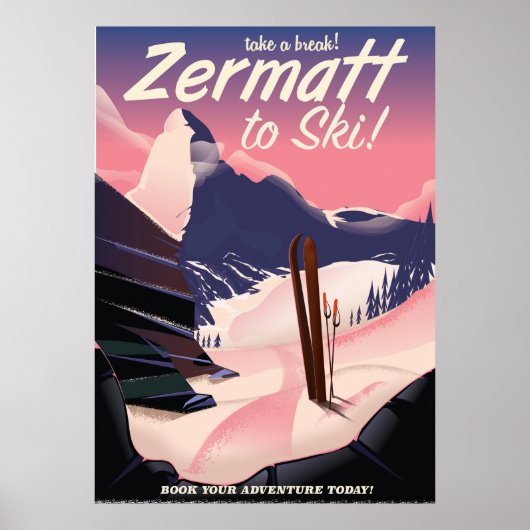 Ski Zermatt retro vacation poster (Voorkant)