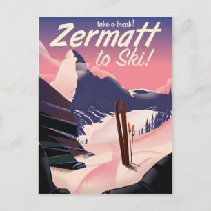 Ski Zermatt retro vacation poster Briefkaart