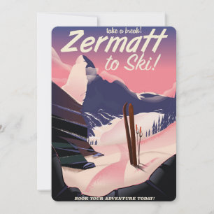 Ski Zermatt retro vacation poster Kaart