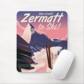 Ski Zermatt retro vacation poster Muismat (Met muis)