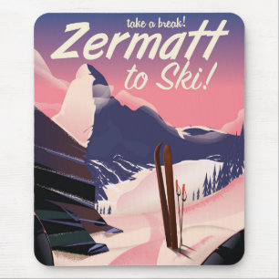 Ski Zermatt retro vacation poster Muismat
