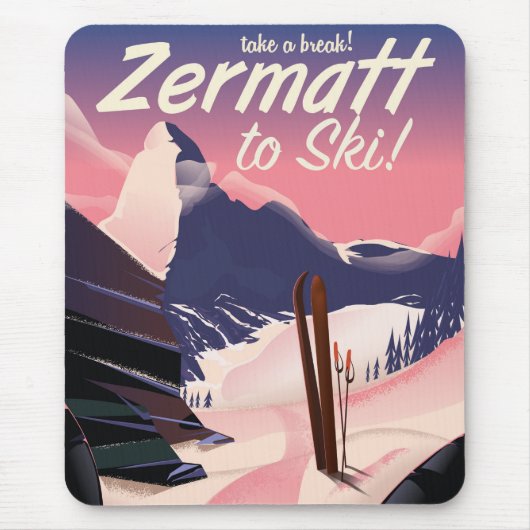Ski Zermatt retro vacation poster Muismat (Voorkant)
