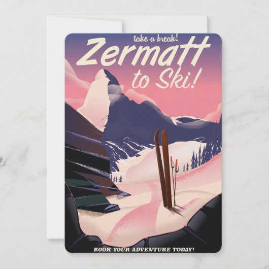 Ski Zermatt retro vakantieposter Kaart (Voorkant)
