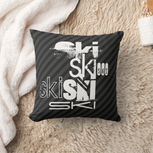 Ski; zwarte en donkergrijze strepen kussen (Deken)