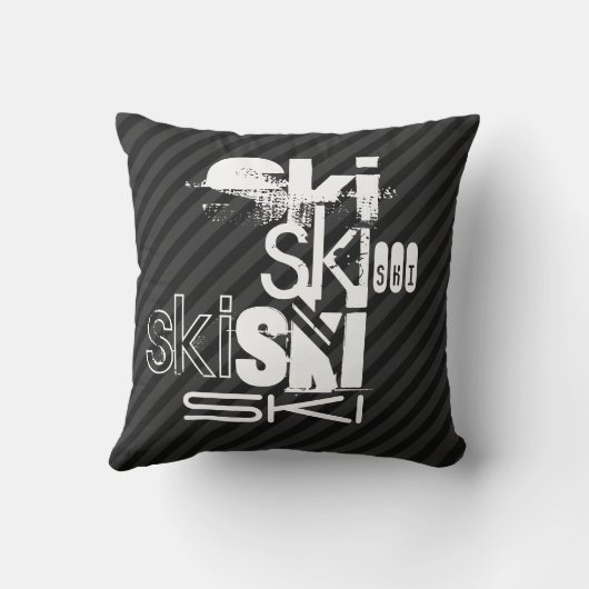 Ski; zwarte en donkergrijze strepen kussen (Achterkant)