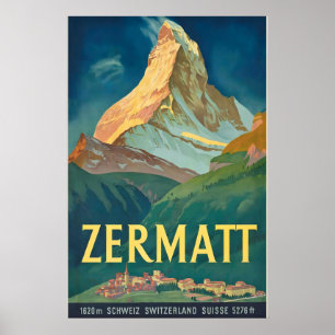 Skialpen Zermatt Zwitserland Vintage Reizen Poster