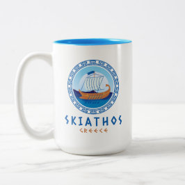 Skiathos, Griekenland Grieks scheepsontwerp Tweekleurige Koffiemok
