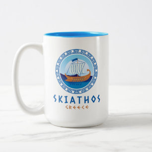 Skiathos, Griekenland Grieks scheepsontwerp Tweekleurige Koffiemok
