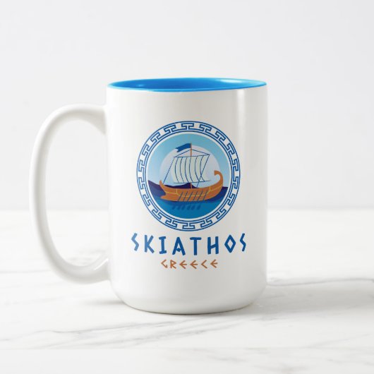 Skiathos, Griekenland Grieks scheepsontwerp Tweekleurige Koffiemok (Links)