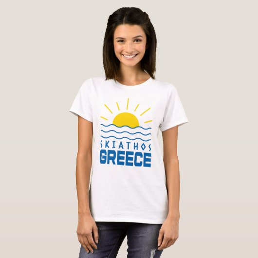 Skiathos Griekenland zon en Zee golven vrouwen T-shirt (Voorkant volledig)