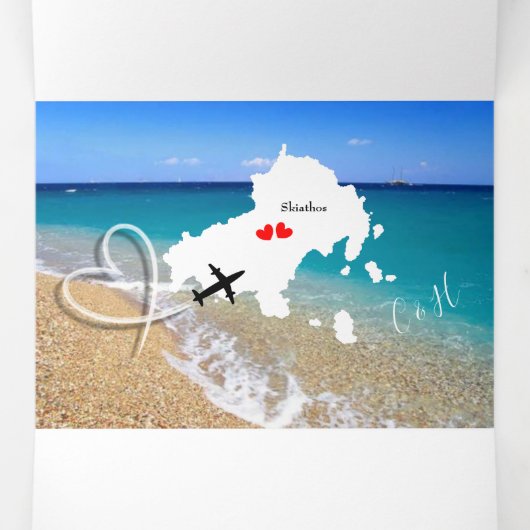 Skiathos Griekse bestemming trouwfoto Drieluik Uitnodiging (Binnenkant midden)