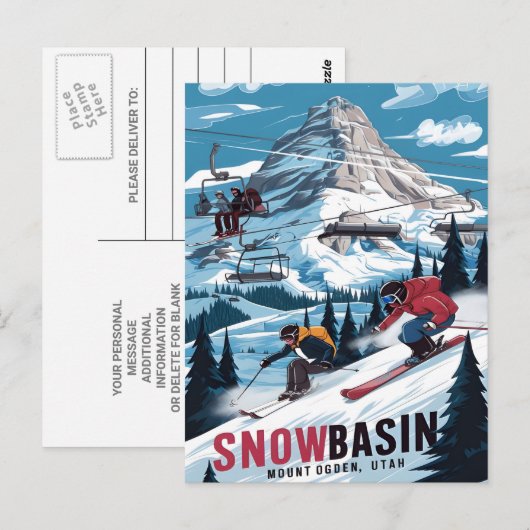 Skiavontuur bij Snowbasin, Utah Briefkaart (Voorkant / Achterkant)