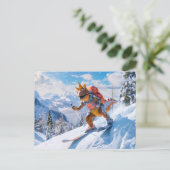 Skiavontuur in de Alpen Feestdagenkaart (Staand voorkant)