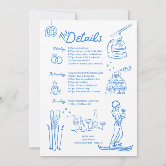 Skibachelorette Party Nodig uit en Reisroute Aprés Kaart (Achterkant)