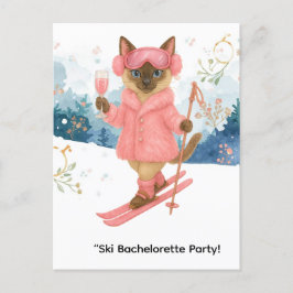 Skibachelorette Party voor kattenliefhebbers Uitnodiging Briefkaart
