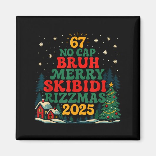 Skibiddi Rizzmas 2025 Grappige Meme Kerstboom Magneet (Voorkant)