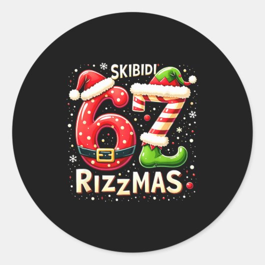 Skibidi 67 Rizzmas Christmas Meme Funny Elf Santa Ronde Sticker (Voorkant)
