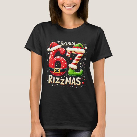 Skibidi 67 Rizzmas Christmas Meme Funny Elf Santa T-shirt (Voorkant)