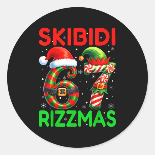 Skibidi 67 Rizzmas Funny Six Seven Meme Christmas Ronde Sticker (Voorkant)