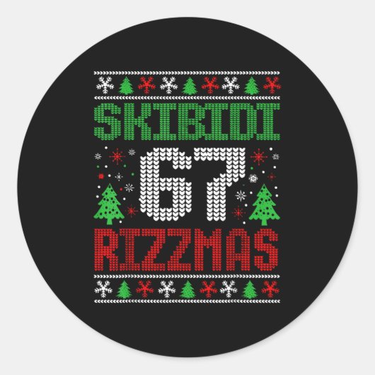 Skibidi 67 Rizzmas Funny Six Seven Meme Christmas  Ronde Sticker (Voorkant)