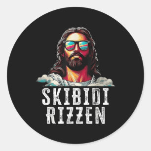 Skibidi Rizzen Grappig Jezus draagt een bril voor Ronde Sticker