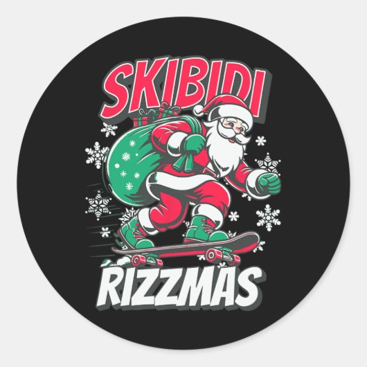 Skibidi Rizzmas Funny Santa Rizz Kerstschaatser Ronde Sticker (Voorkant)