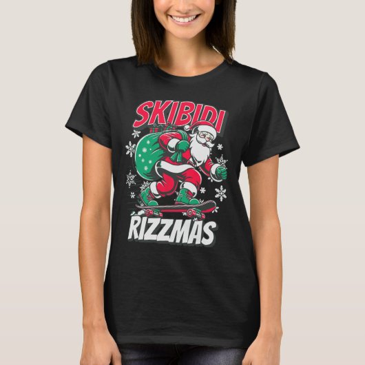 Skibidi Rizzmas Funny Santa Rizz Kerstschaatser T-shirt (Voorkant)