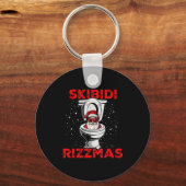 Skibidi Rizzmas Funny Santa Toilet White Elephant  Sleutelhanger (Voorkant)
