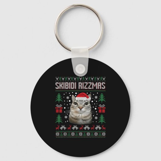 Skibidi Rizzmas Funny Silly Staring Cat Ugly Sweat Sleutelhanger (Voorkant)