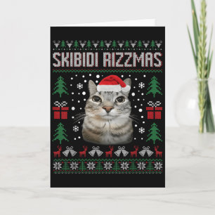 Skibidi Rizzmas Grappige Dwaze Starende Kat Lelijk Kaart