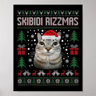 Skibidi Rizzmas Grappige Dwaze Starende Kat Lelijk Poster