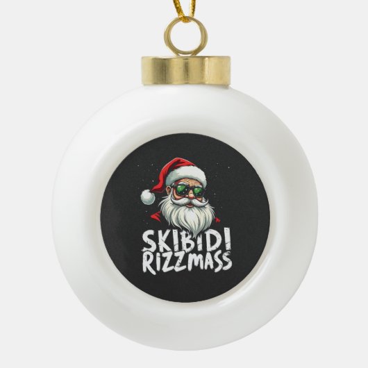 Skibidi Rizzmas Grappige Gen Alpha Slang Kerstmis Keramische Bal Ornament (Voorkant)